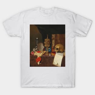 Vanitas Still Life with Vessels, Books, Documents and a Skull by Circle of Edwaert Collier T-Shirt